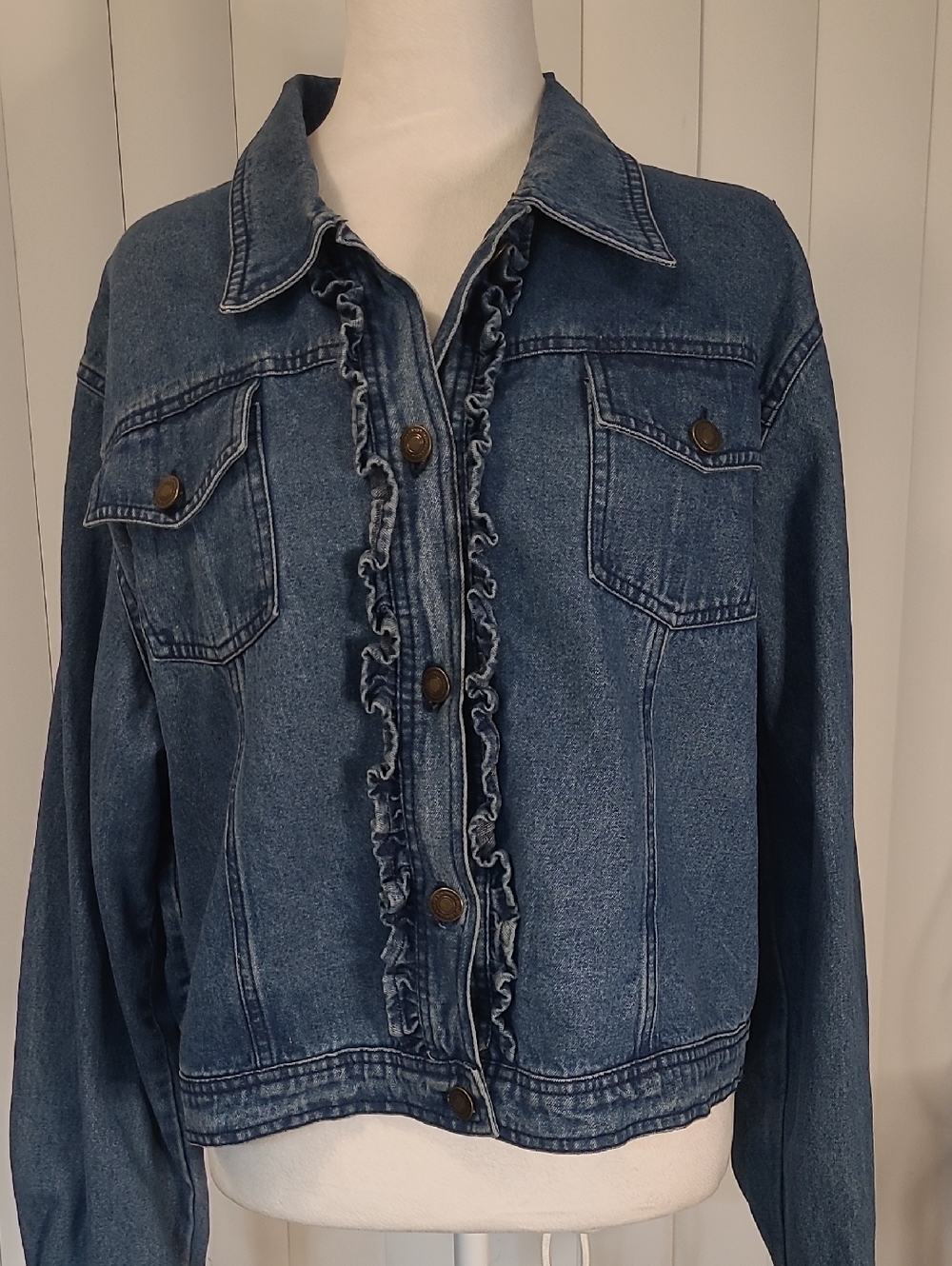 Newport News Framed Ruffle Denim Jacket